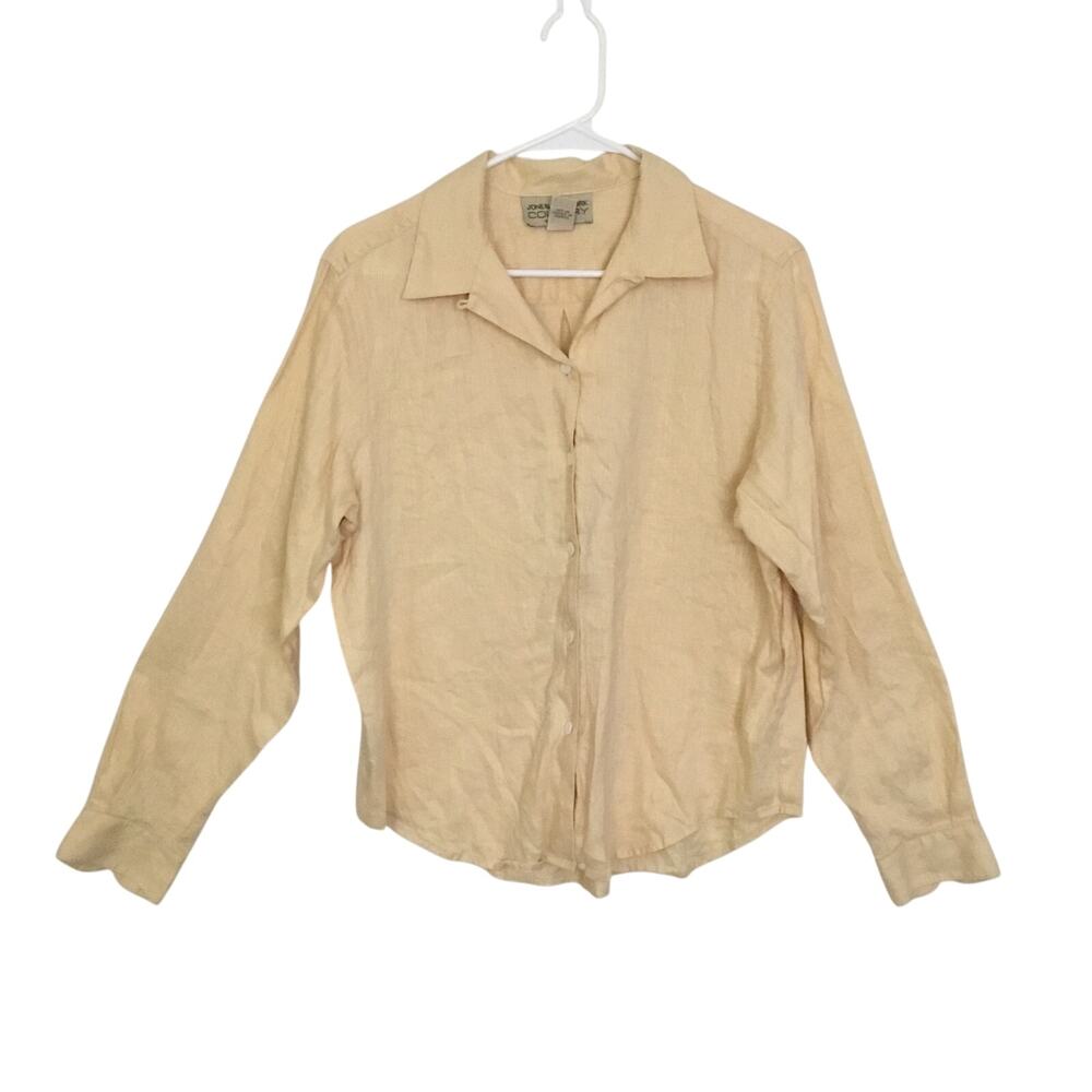 Jones New York Country Essentials Yellow Linen Button Up Shirt Sz 16